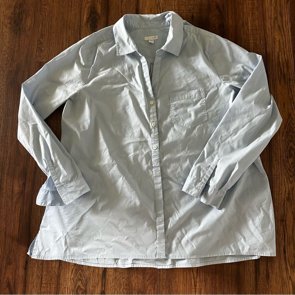 J. Jill Blue Casual Button Down Shirt Relaxed Fit Large EUC